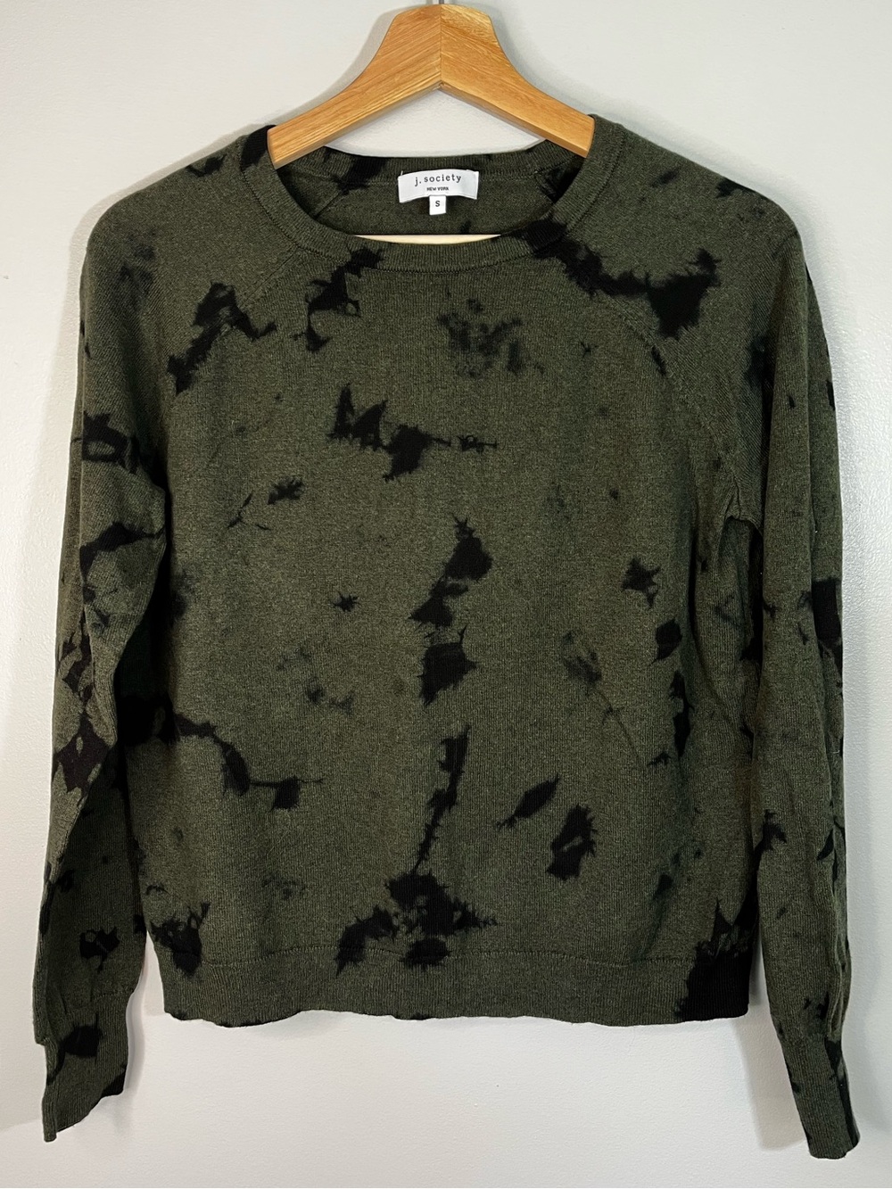 J Society Olive Green Black Tie-Dye Cotton Crewneck Pullover Sweater Women’s S